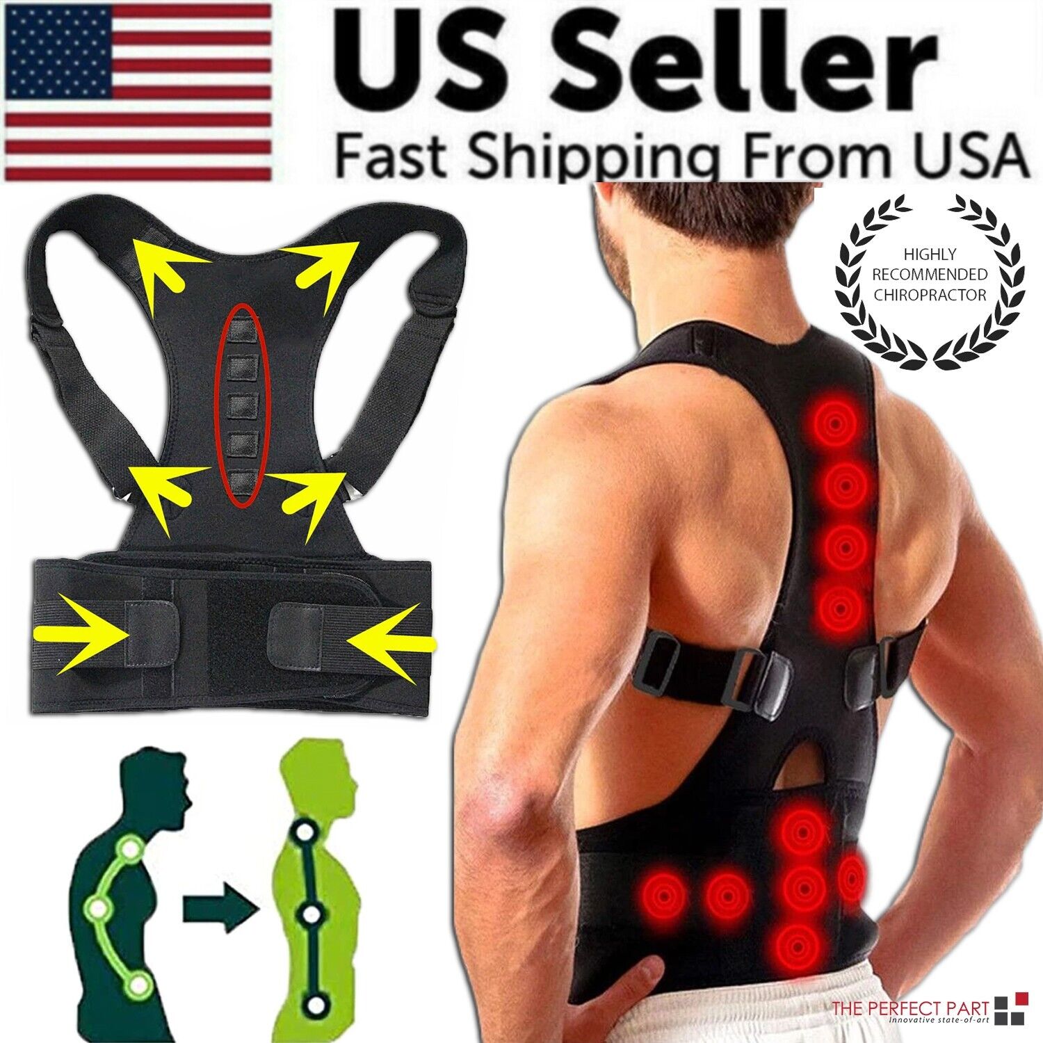(No shipping fee)Posture Corrector Support Magnetic Back Shoulder Brace Belt Band For( no shipping fee)
