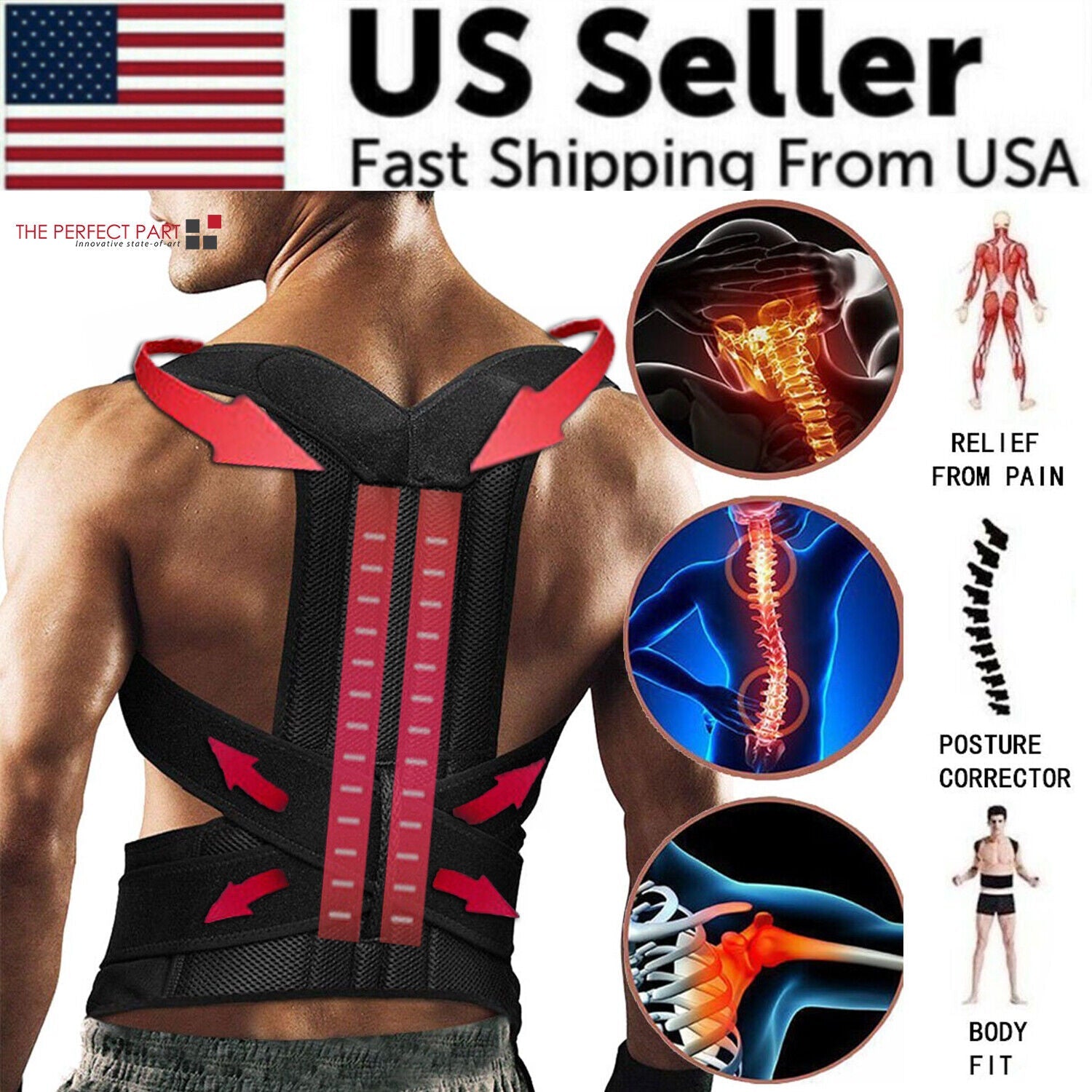 (No shipping fee)Adjustable Posture Corrector Low Back Support Shoulder Brace Belt For